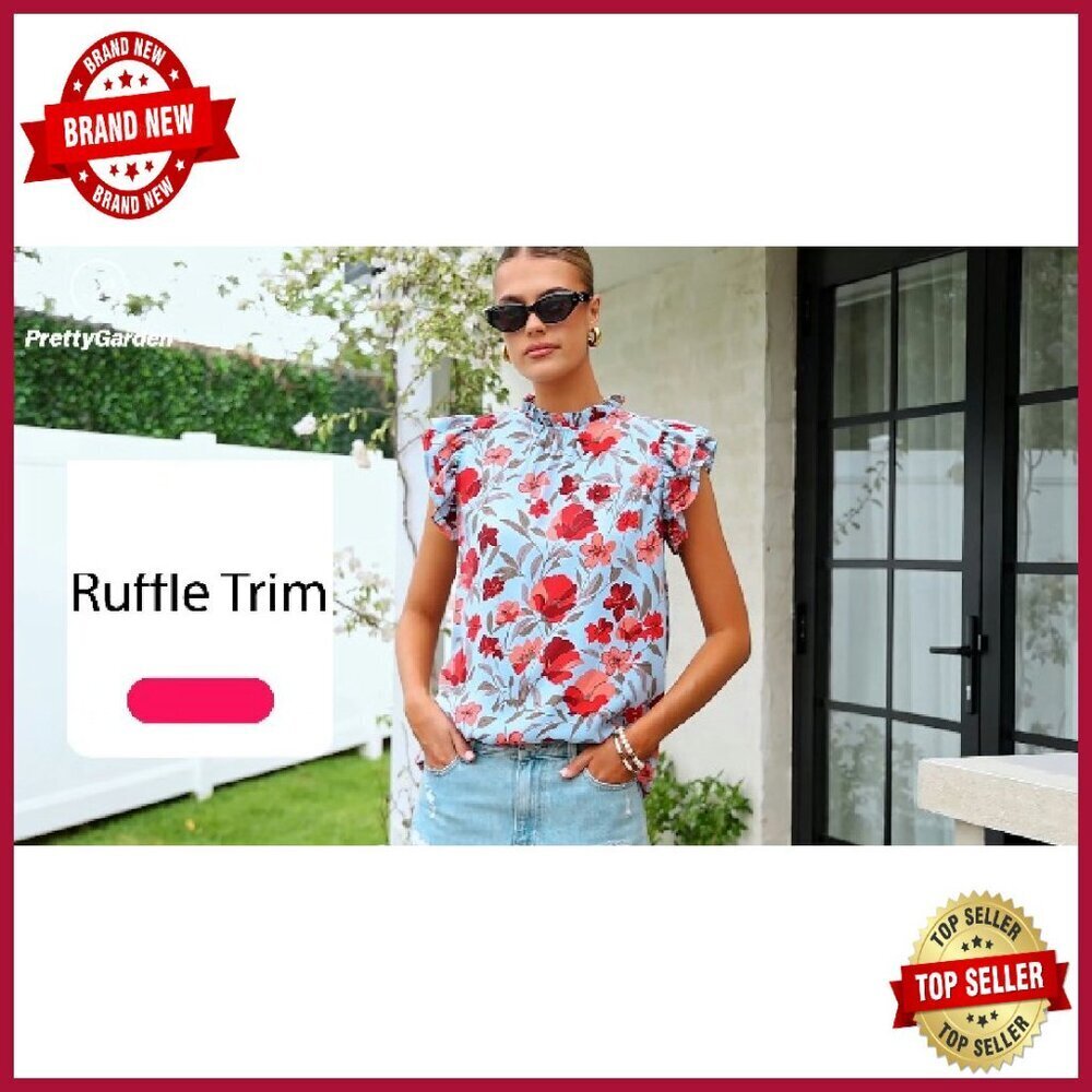 Chiffon Ruffle Blouse with Keyhole Back, Lightweight Summer Top - Picture 8 of 8